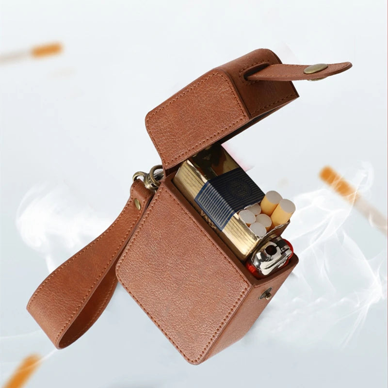 Étui Cigarette Cuir Avec Porte Briquet