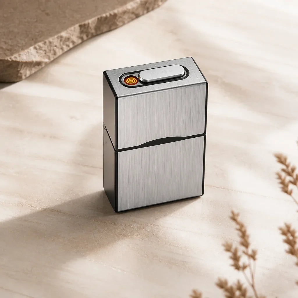 Etui A Cigarette Noir Avec Briquet Incorpore
