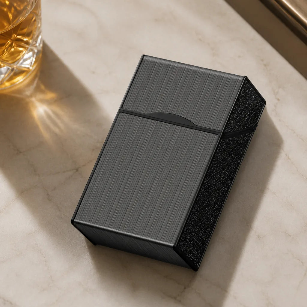 Etui A Cigarette Noir Avec Briquet Incorpore