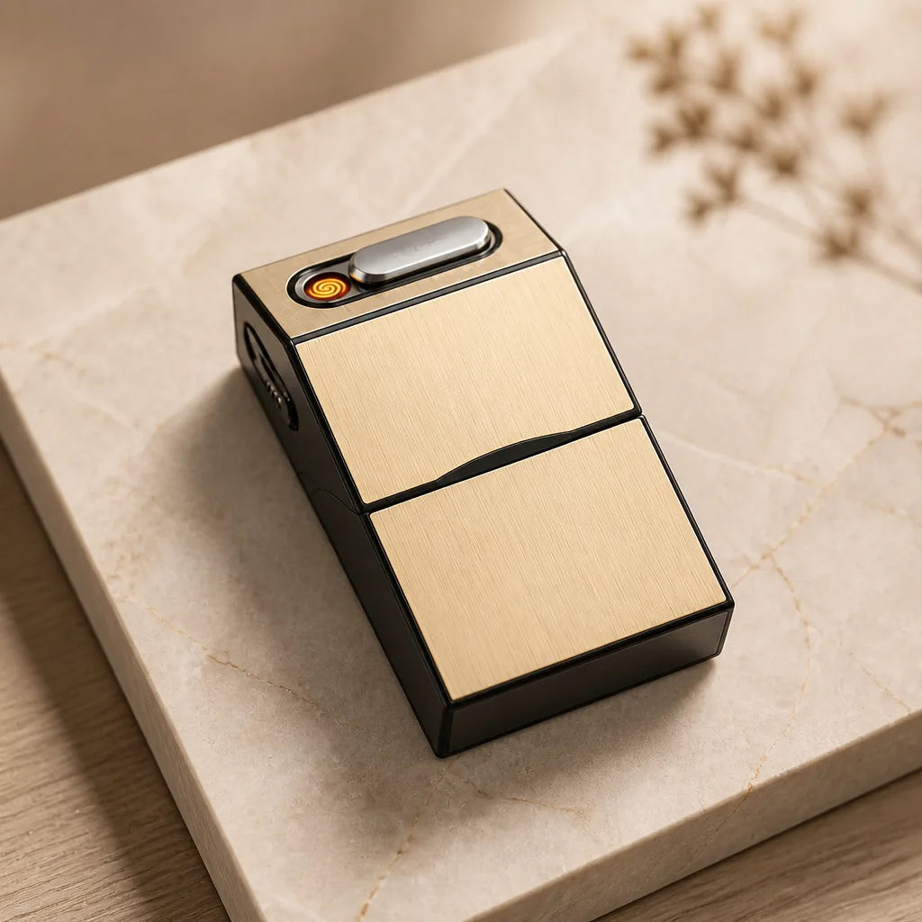 Etui A Cigarette Noir Avec Briquet Incorpore